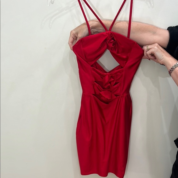 Red Ruched Cut Out Bodycon Dress DS119